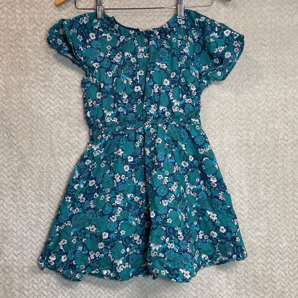 Crewcuts Girls Green Floral Printed Cotton Poplin Dress Size 7